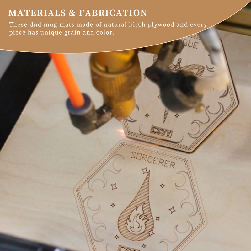 CZYY D&D Class Coasters Set of 14 with Holder Hexagon Gaming Mug Mats Wooden Laser Engraved DND Classes Icons Gift for Dungeons and Dragons Fans, Game Master - Image 3